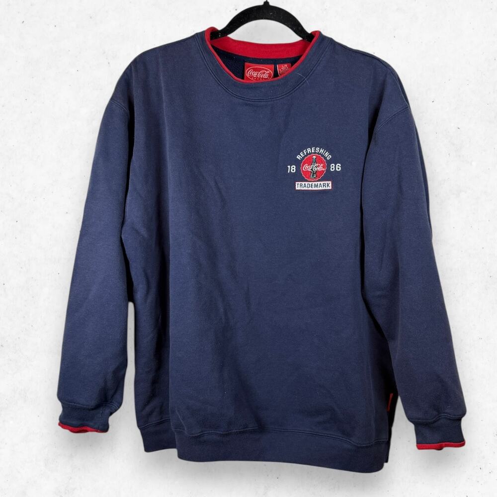 Vintage Coca-Cola Brand Crewneck Sweatshirt Navy Red Trim Men's Large L/G